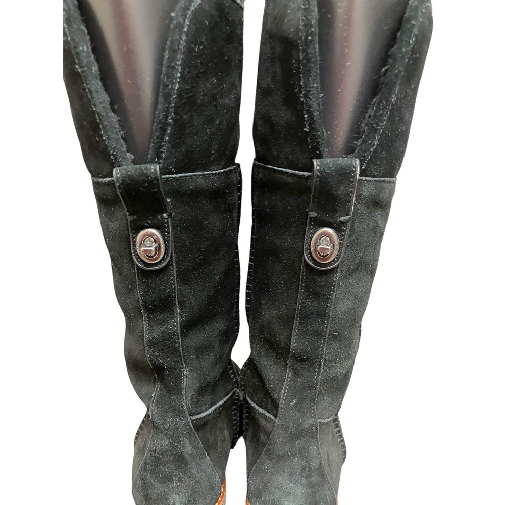 Coach Turnlock Patch Suede Sherpa Lining Boho‎ Comfort Pull On Black Boots 7.5 - Picture 10 of 15